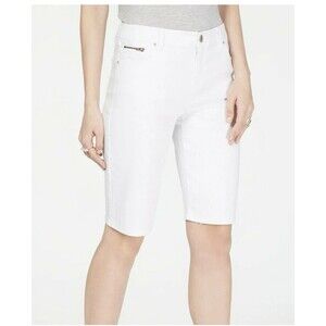 INC WOMEN Curvy Fit Mid Rise White Denim Zip Pocket Bermuda Size 8